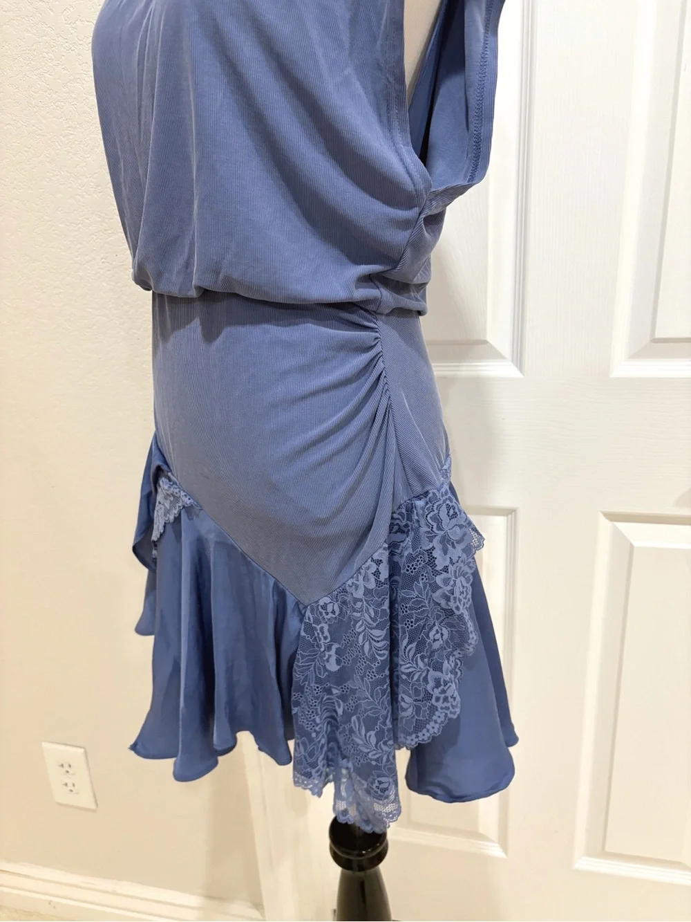 Free People Dusty Blue Lace-Trim Jazzy Mini Dress Small
